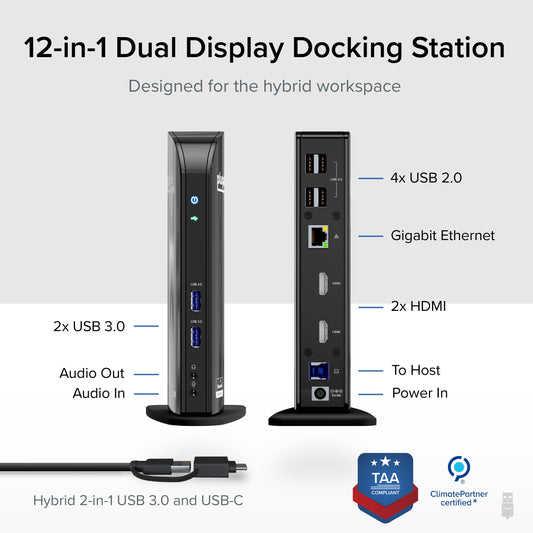 Plugable Universal Laptop Docking Station Dual HDMI Monitor for Windows and Mac (Driver Required), USB 3.0 or USB-C, 2X HDMI, Gigabit Ethernet, Audio, 6 USB Ports (UD-3900)