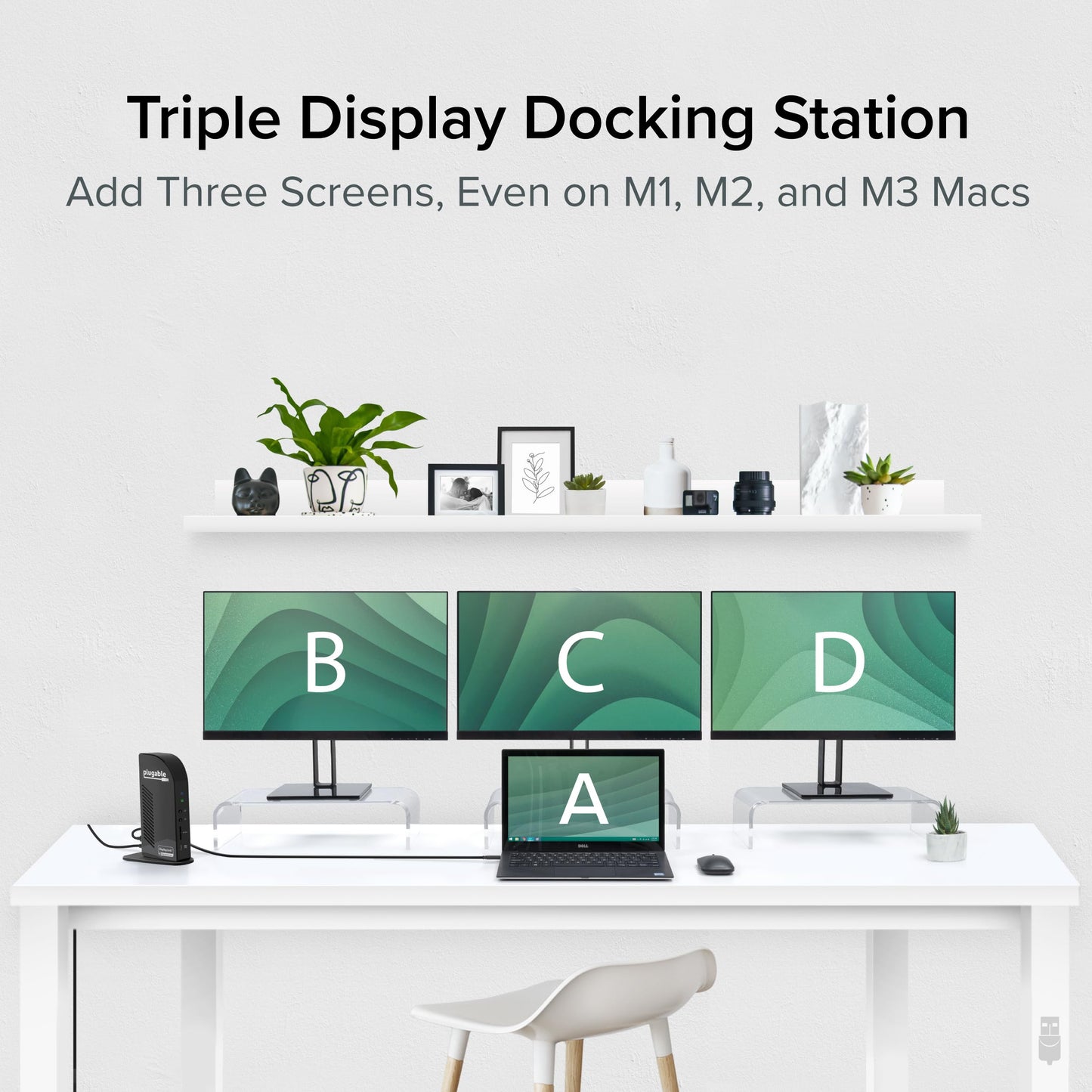 Plugable USB-C Triple Monitor Docking Station: 13-in-1 Laptop Dock with 100W Charging for Mac (DisplayLink Driver Required), Windows, Chrome, 3 HDMI, Gigabit Ethernet, SD, USB-C 20W, 4 USB - UD-ULTCDL