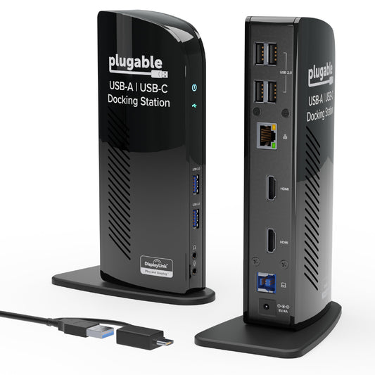 Plugable Universal Laptop Docking Station Dual HDMI Monitor for Windows and Mac (Driver Required), USB 3.0 or USB-C, 2X HDMI, Gigabit Ethernet, Audio, 6 USB Ports (UD-3900)